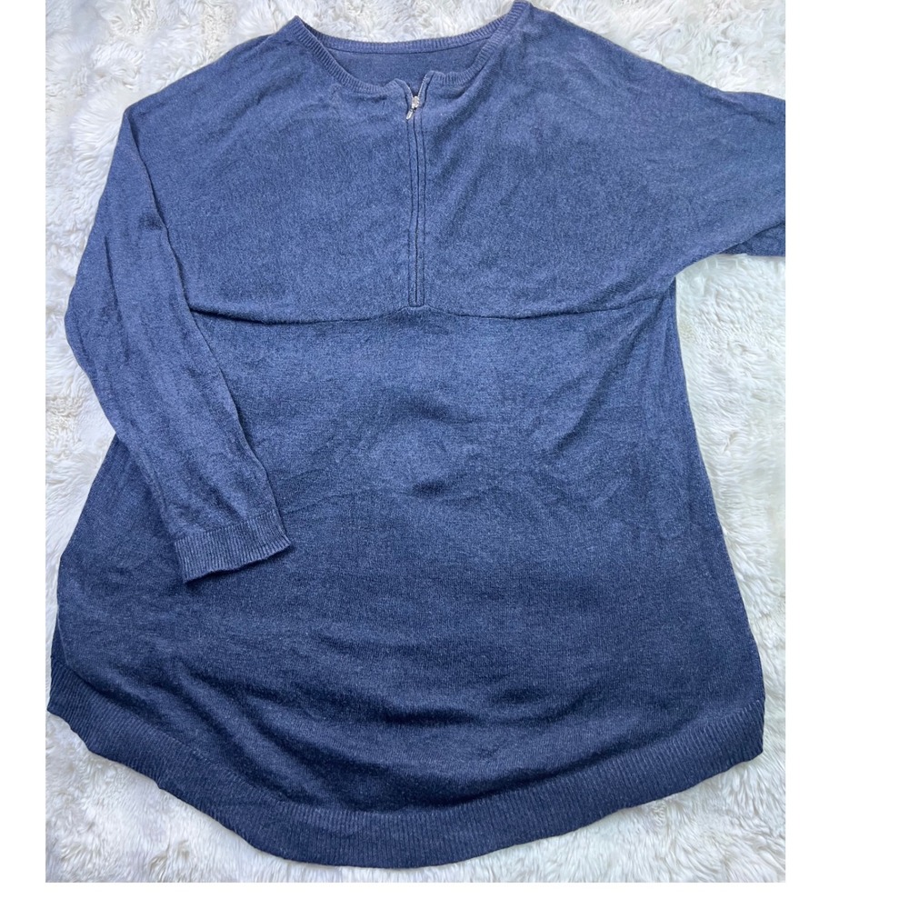 Joan Vass Blue Quarter Zip Knit Sweater Tunic Long Sleeve Top Large A40